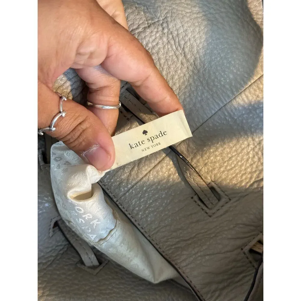 Kate Spade Gray Pebbled Leather Bucket Bag Tassel Crossbody Shoulder Handbag